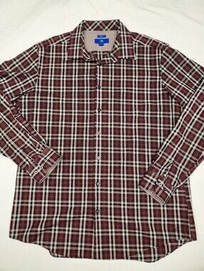 Egara Non-Iron Slim Fit Plaid Button Down Shirt Men's XLT Burgundy Tall